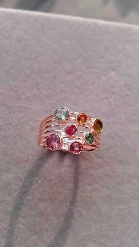 Кольцо с натуральным разноцветным турмалином серебро 925 пробы|gemstone jewelry|gemstone rings