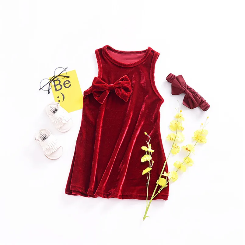 Baby girls dress spring summer new baby velvet sleeveless cotton soft children's clothing with big bow 12m-4yrs | Детская одежда и