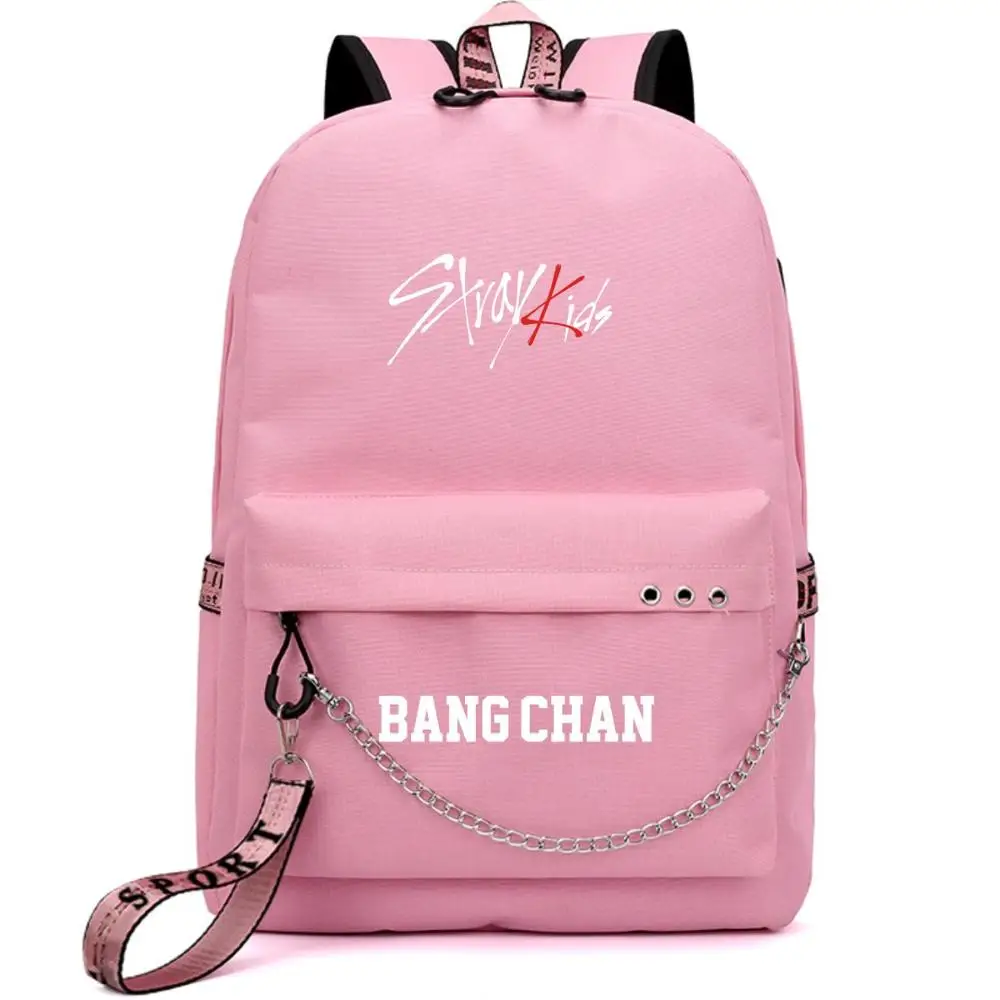 BANG CHAN pink Женский рюкзак CHANGBIN SEUNGMIN в Корейском стиле, школьные сумки из парусины для девочек-подростков, женские розовые сумки, рюкзак для ноутбука - Цвет: BANG CHAN pink