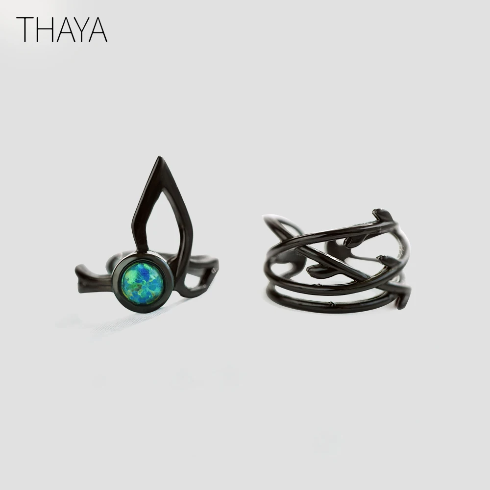 Серьги клипсы Thaya Spirit из серебра 925 пробы с опаловым драгоценным камнями черные в