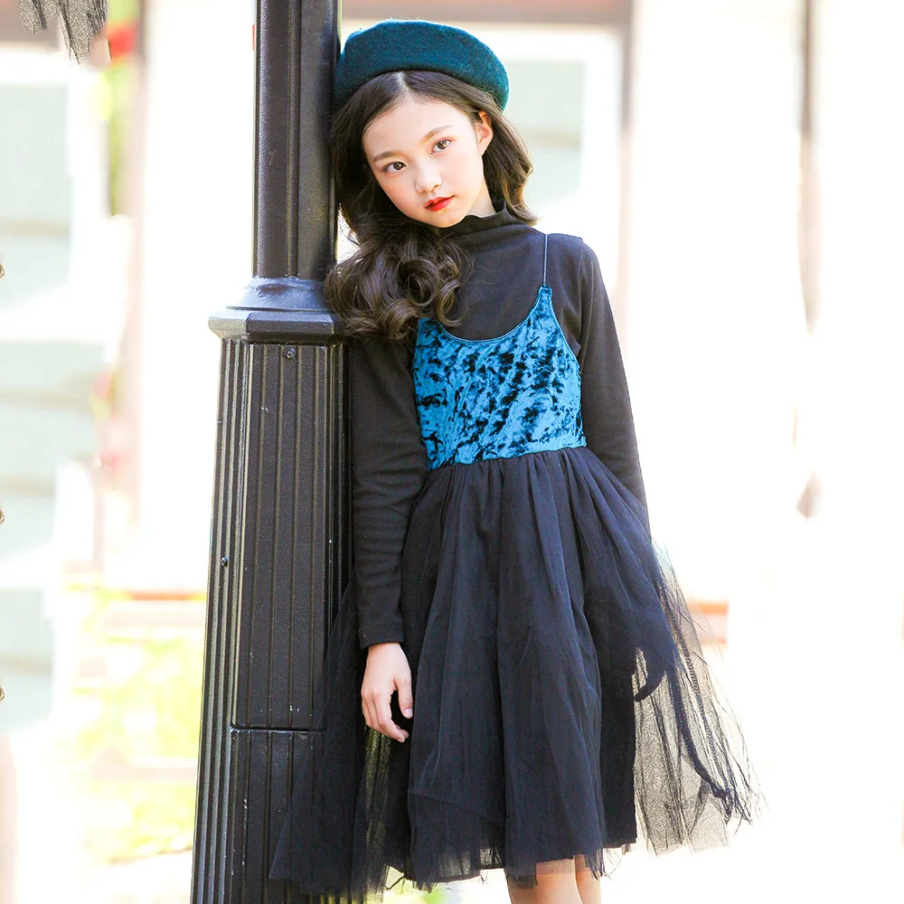 Коллекция 2019 года весенние вельветовые платья для девочек от 4 до 14 лет фатиновые