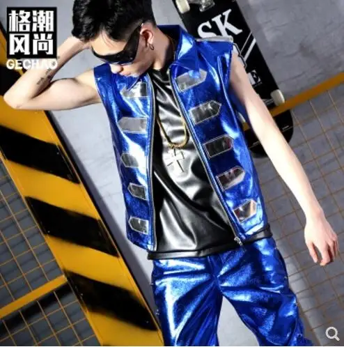 Новая мужская одежда для ночного клуба певец dj ds модный синий коллаж крутой