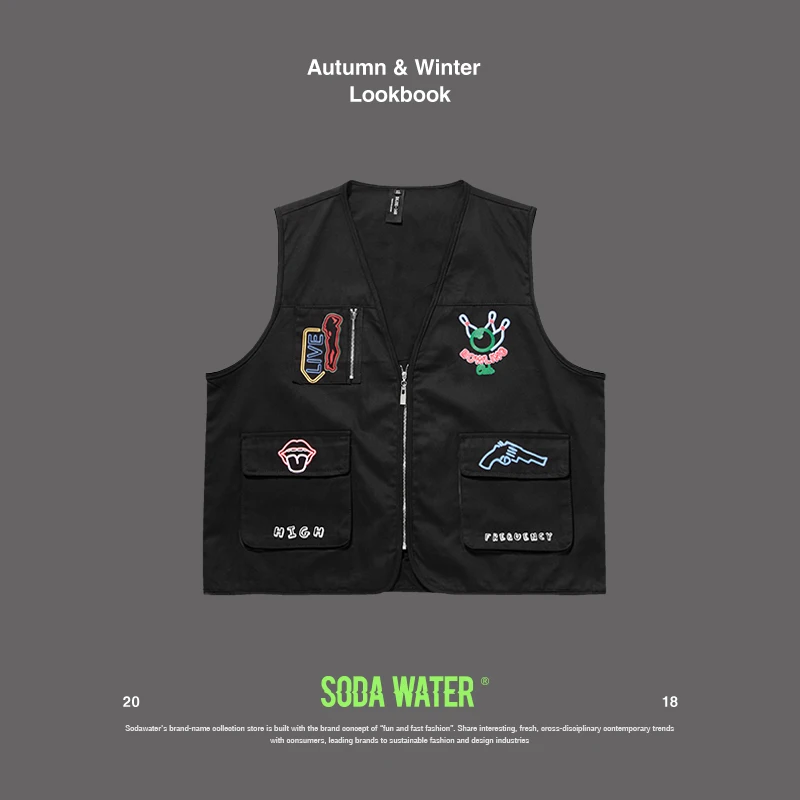 SODA WATER бренд мужской жилет без рукавов куртка хлопок повседневное мульти карман