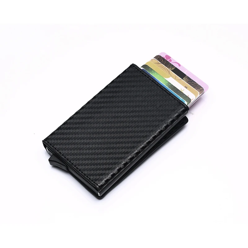 ZOVYVOL карбоновое волокно RFID кошелек Противоугонная алюминиевая коробка ID держатель для карт из искусственной кожи всплывающая карта чехол Магнитная монета кошелек
