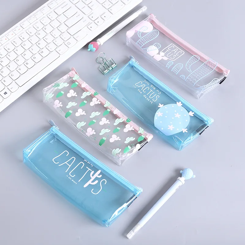 Прозрачные пеналы для девочек милая ПВХ кактус ручка сумка школьные