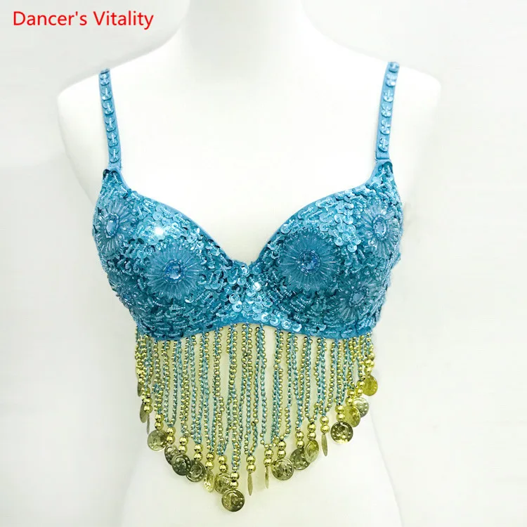 

New Fashion New Women Dancer Sexy Twinkling Sequined Belly Dance Bra Top Beaded Fringe Dancing Costume