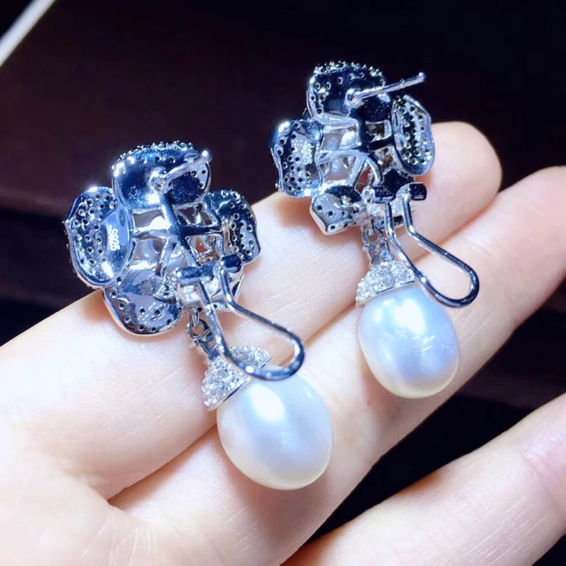 Цветок Стиль висящие каплевидные жемчужные Длинные натуральная серьги в виде