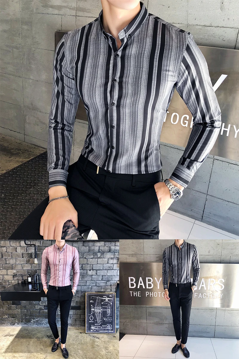 Мужская рубашка высокого качества Chemise Homme Осенняя Новая мужская рубашка с длинными рукавами приталенная мужская одежда деловые рубашки в повседневном стиле