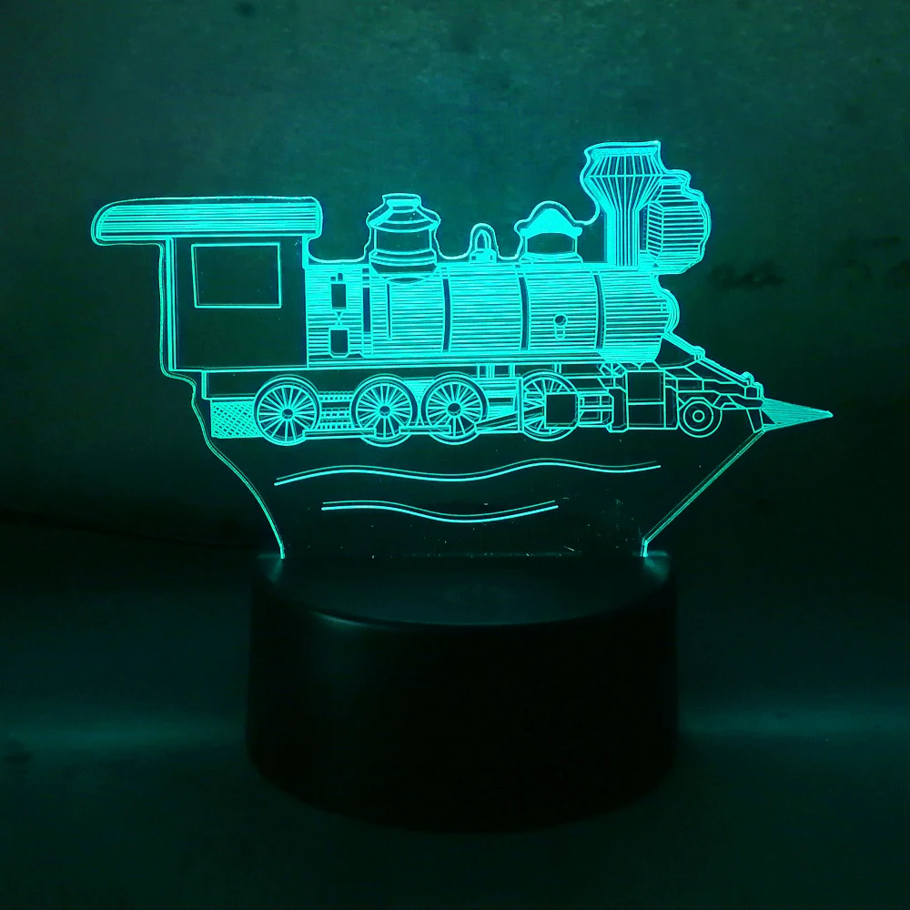 3D Визуальный локомотив старинный винтажный поезд иллюзия лампа 7 цветов меняющая