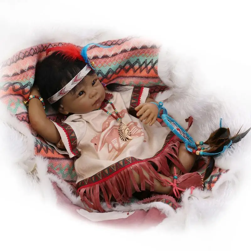 NPK 22 дюймов индийский Стиль винилсиликоновых Reborn Baby Doll шоколад кожи Boneca подарок