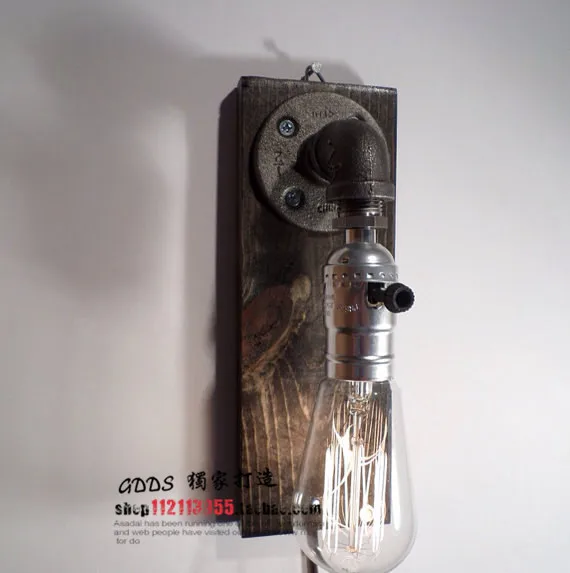 

Water Pipe Retro Industrial Vintage Edison Wood Loft Wall Light Cafe Bar Club