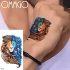 Временные татуировки OMMGO, Лев, галактика, наклейки для мужчин, женщин, цветные поддельные татуировки, боди-арт, татуировки на руку, синие водонепроницаемые татуировки для женщин