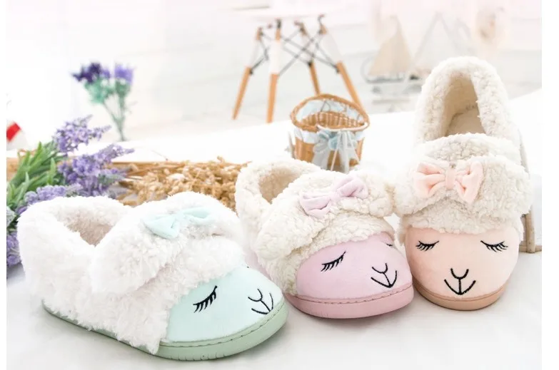 Плюшевые домашние тапочки Kawaii Little Sheep карамельных цветов зимние теплые розничная