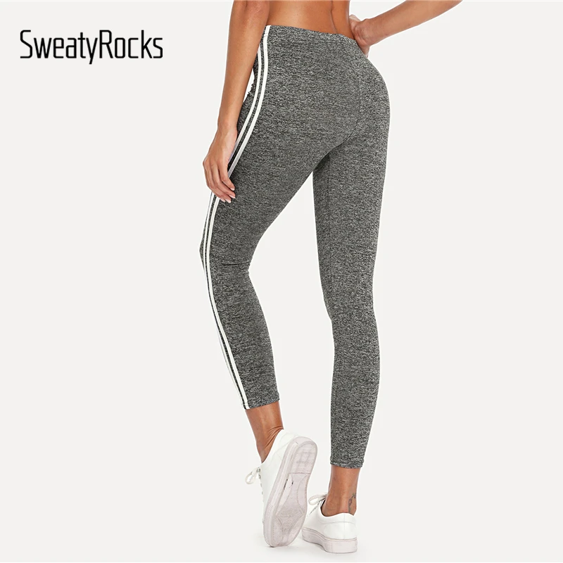 SweatyRocks полосатые леггинсы с эластичной резинкой на талии серые спортивные Леггинсы женские новые поступления летние леггинсы для отдыха