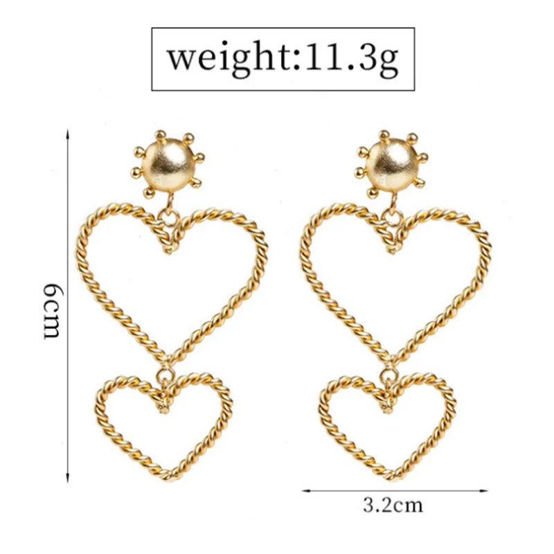 Fashion Vintage Double Heart Dangle Earrings Wire Hooks Gold color For Women | Украшения и аксессуары