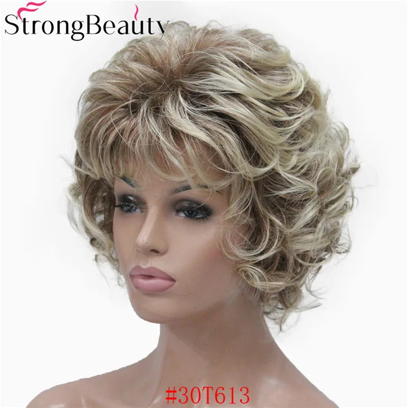 StrongBeauty синтетические Короткие вьющиеся парики термостойкие полные монолитные волосы женский парик