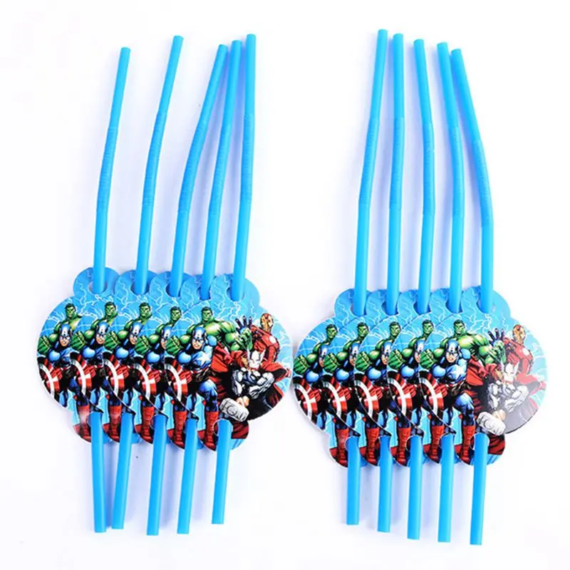 straw 10pcs 6 шт./партия, коробки для попкорна с супергероями Мстителями, украшения для дня рождения, вечерние принадлежности, украшения для дня рождения детей - Цвет: straw 10pcs