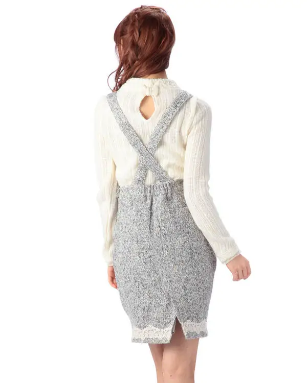 Японская Смешанная шерстяная Золотая Женская юбка Li * lisa с лямками на спине |