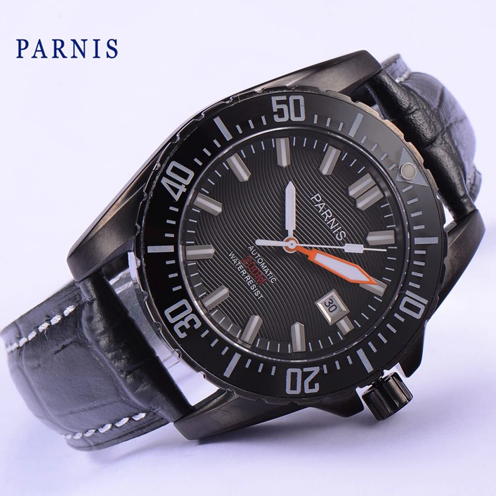 

Parnis 43mm black dial PVD case 200m waterproof MIYOTA Automatic men's watch