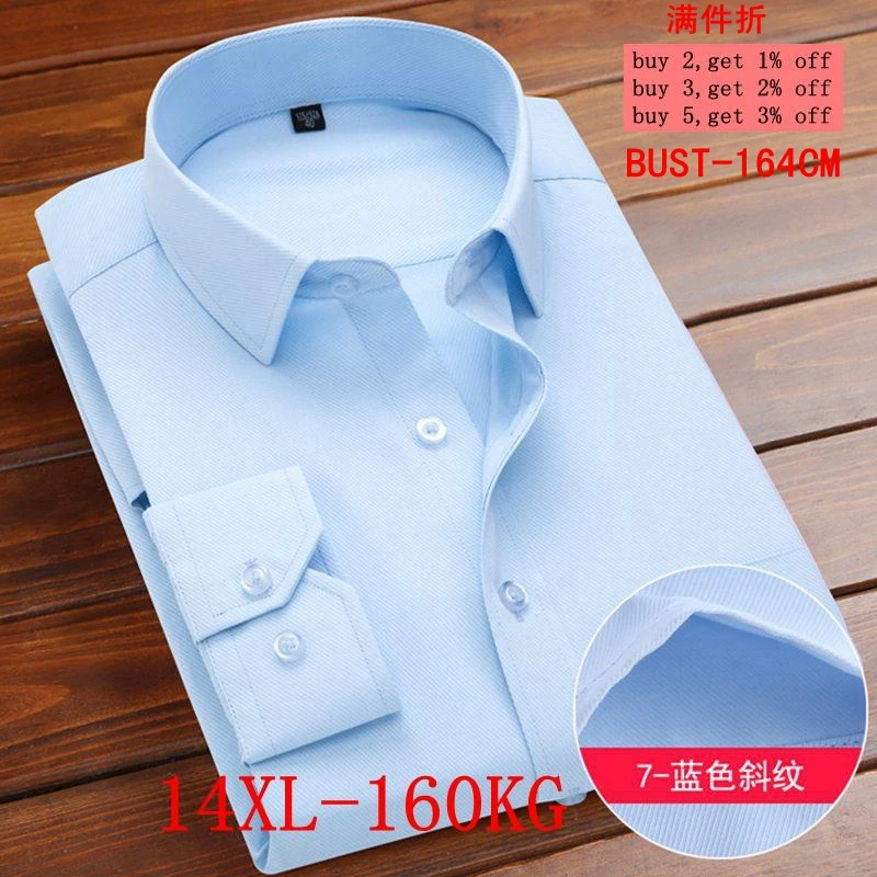 

Men's Large size 10XL 11XL 12XL 13XL 14XL Long Sleeve Lapel Business Office 11 Color Formal Blue Shirt 6XL 7XL 8XL 9XL