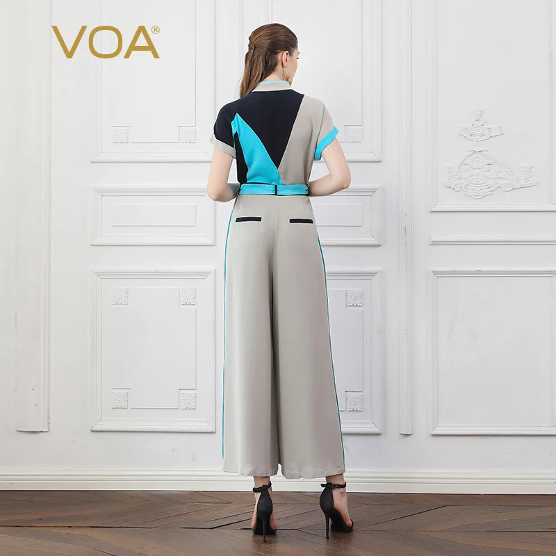 VOA шелковые комбинезоны Гэри осень длинные широкие брюки Повседневное Высокая