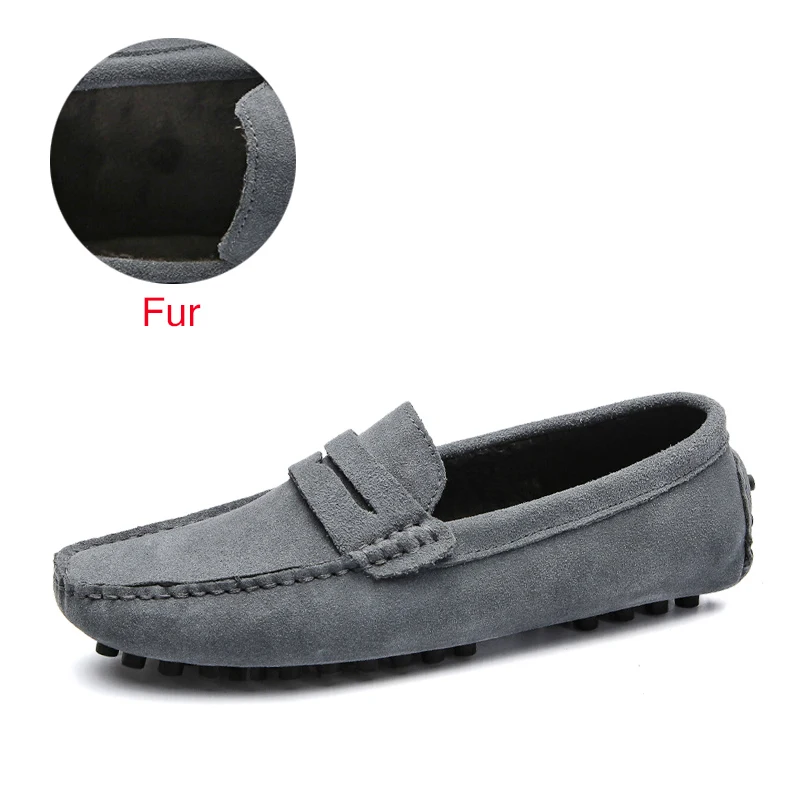 02 Fur Gray Мужские мягкие мокасины больших размеров DEKABR, теплая обувь цвета хаки из натуральной кожи на плоской подошве для вождения, весна-осень - Цвет: 02 Fur Gray