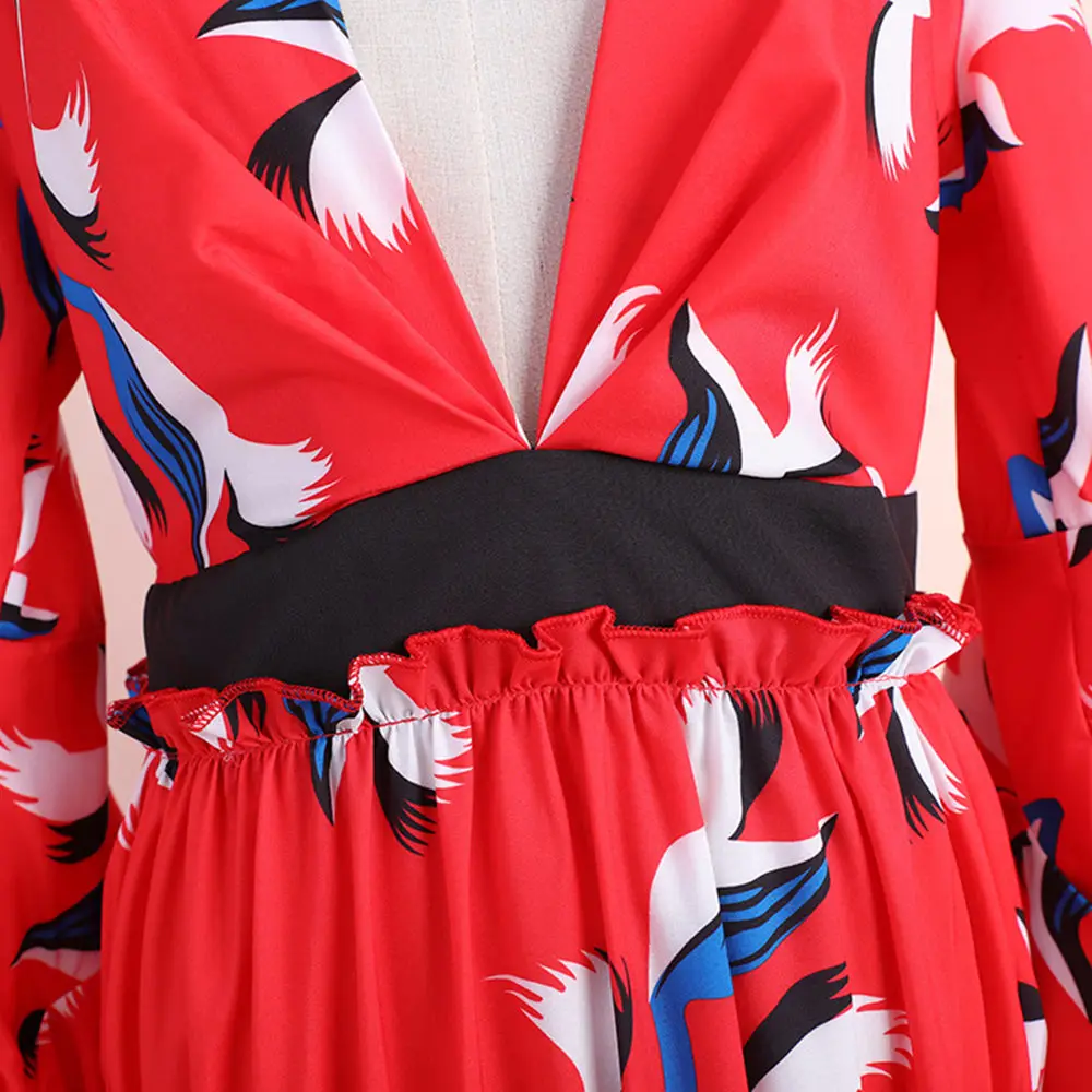 Женское вечернее платье макси красного цвета с глубоким V образным вырезом и