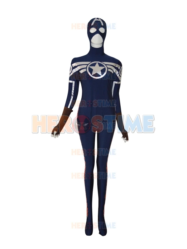 Темно-синий и красный костюм супергероя Капитана Америки женский облегающий