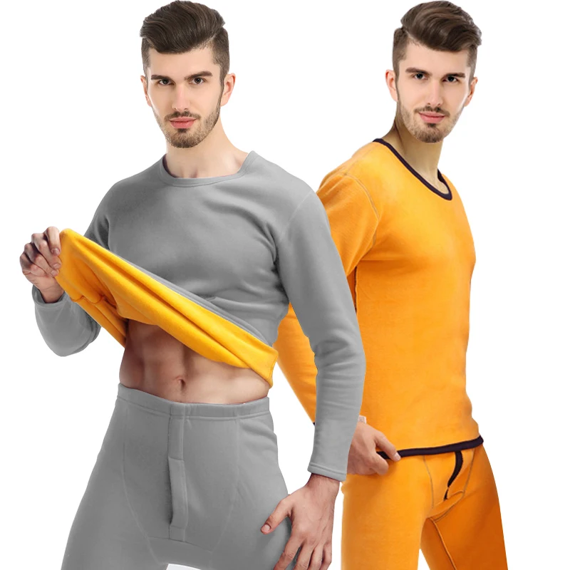 men light grey Зимний комплект термобелья для женщин и мужчин, многослойная одежда из кашемира и бархата, плотные теплые кальсоны, плюс размер XXXL - Цвет: men light grey