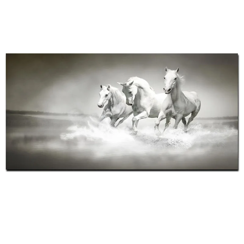 Modern White Horses Running in River Oil Painting HD Print on Canvas Poster Wall Pop Art Picture for Living Room Sofa Cuadros | Дом и сад