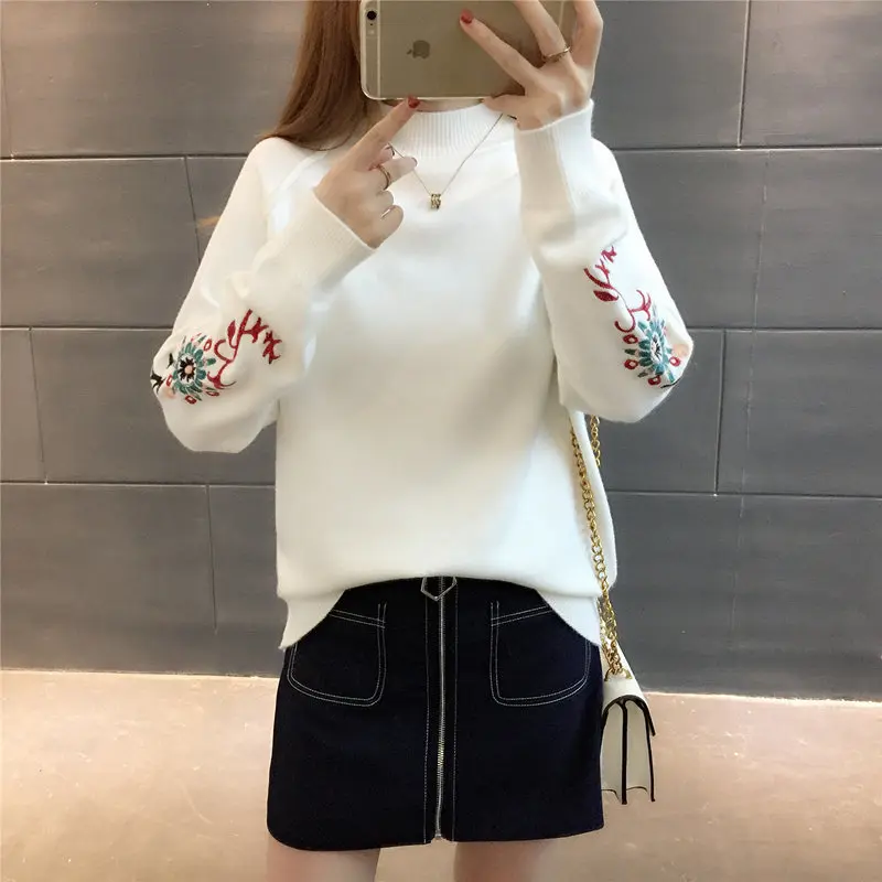 Embroidery Sweater Knittwear Long Sleeve Casual Short Knit Tops Female Korean Style 2018 Autumn Winter New Women Clothing L031 | Женская