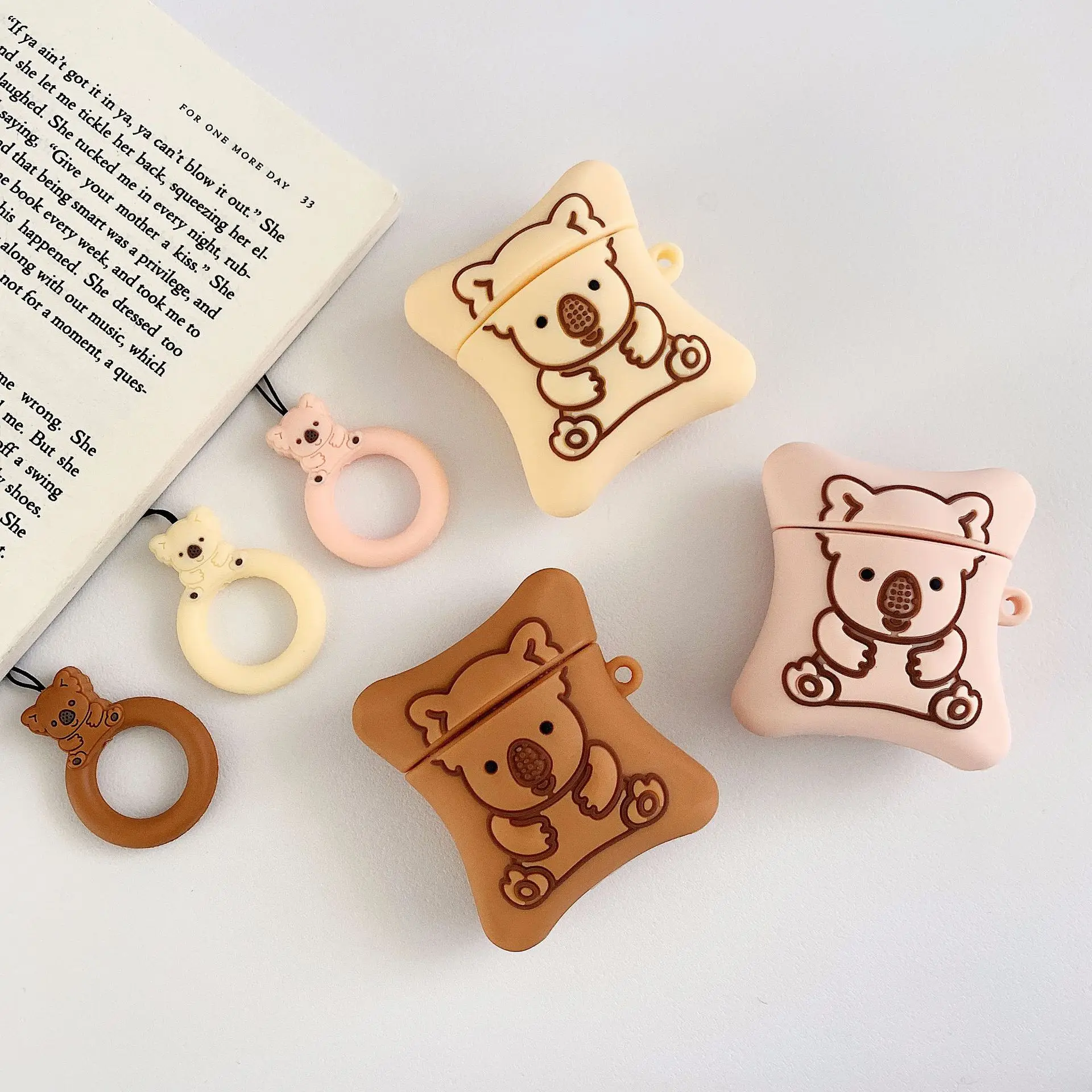 Чехол для Airpods 2, силиконовый чехол коала с изображением печенья из мультфильма для Apple Air pods, милый чехол для наушников, чехол для наушников, кольцевой ремешок