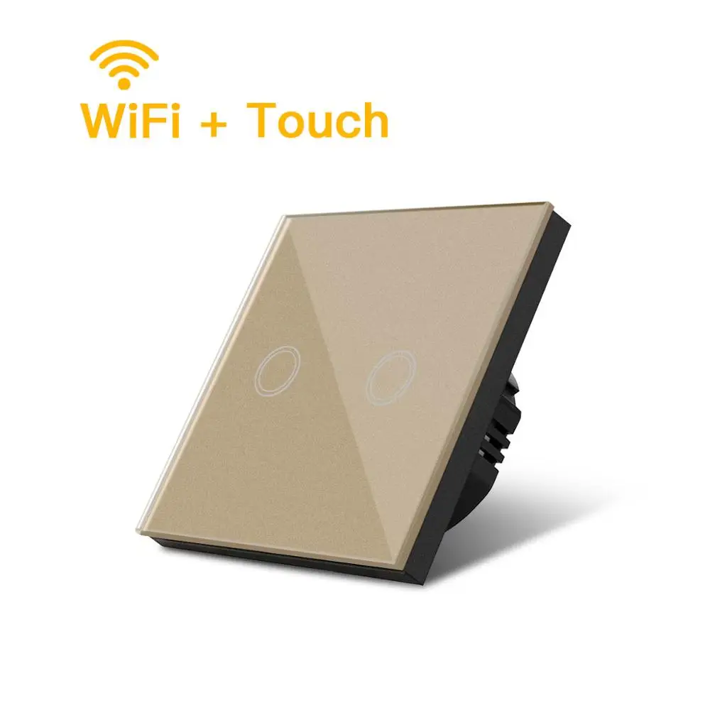 Wifi gold 2 gang ЕС Стандартный 1/2/3 банды выключатель света 220 В Smart Touch/настенный Wi-Fi адаптер встраиваемые Стекло Панель Управление модуль Alexa/google home - Цвет: Wifi gold 2 gang