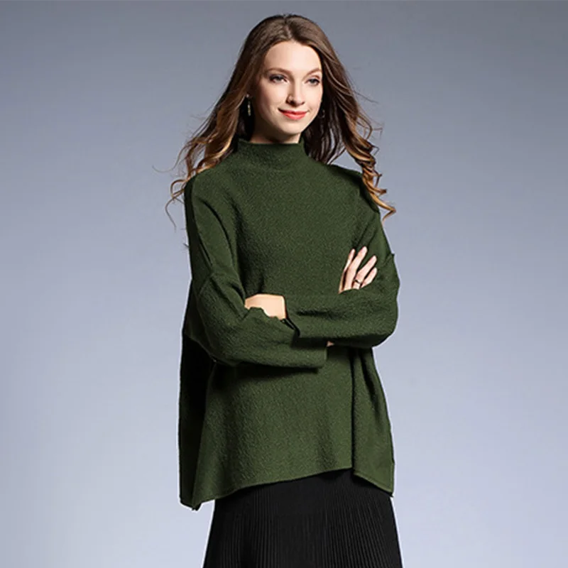2020 Half-high Turtleneck Knitted Sweater Women Casual Pullover Female Elegant Autumn Winter Jumper Black/Green/Gray M010 | Женская