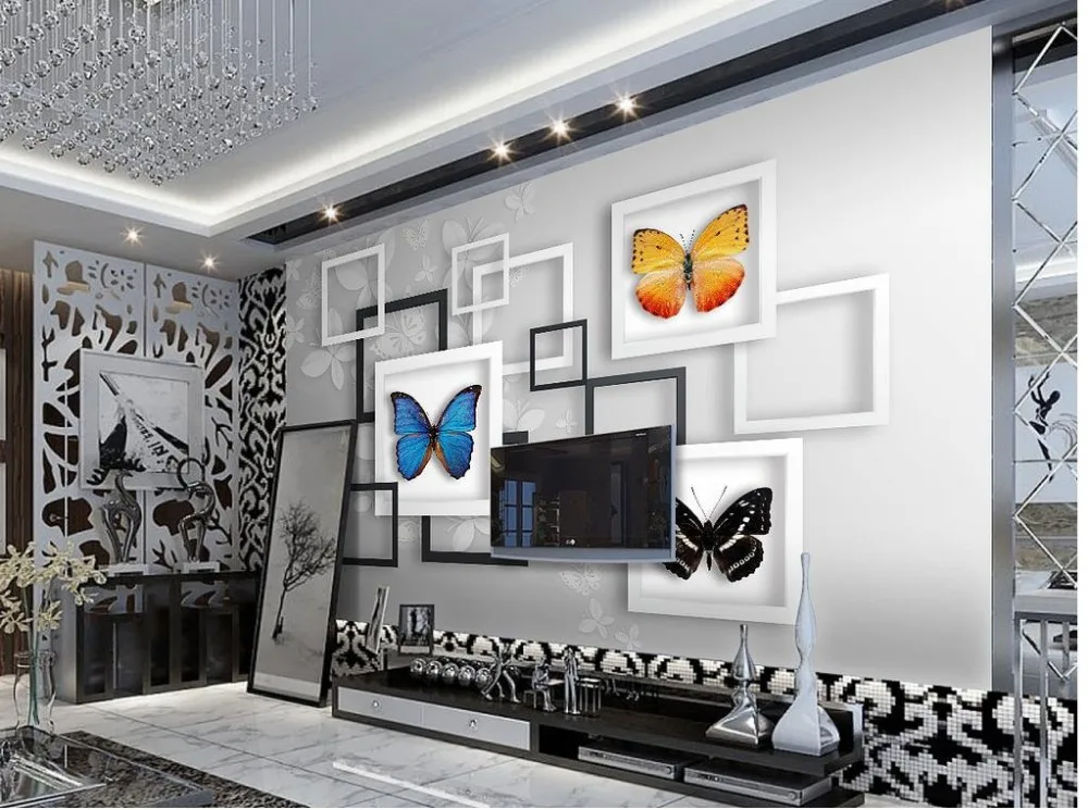 3D стереоскопические обои бабочка papel parede Настенные 3d фрески для гостиной|mural wallpaper