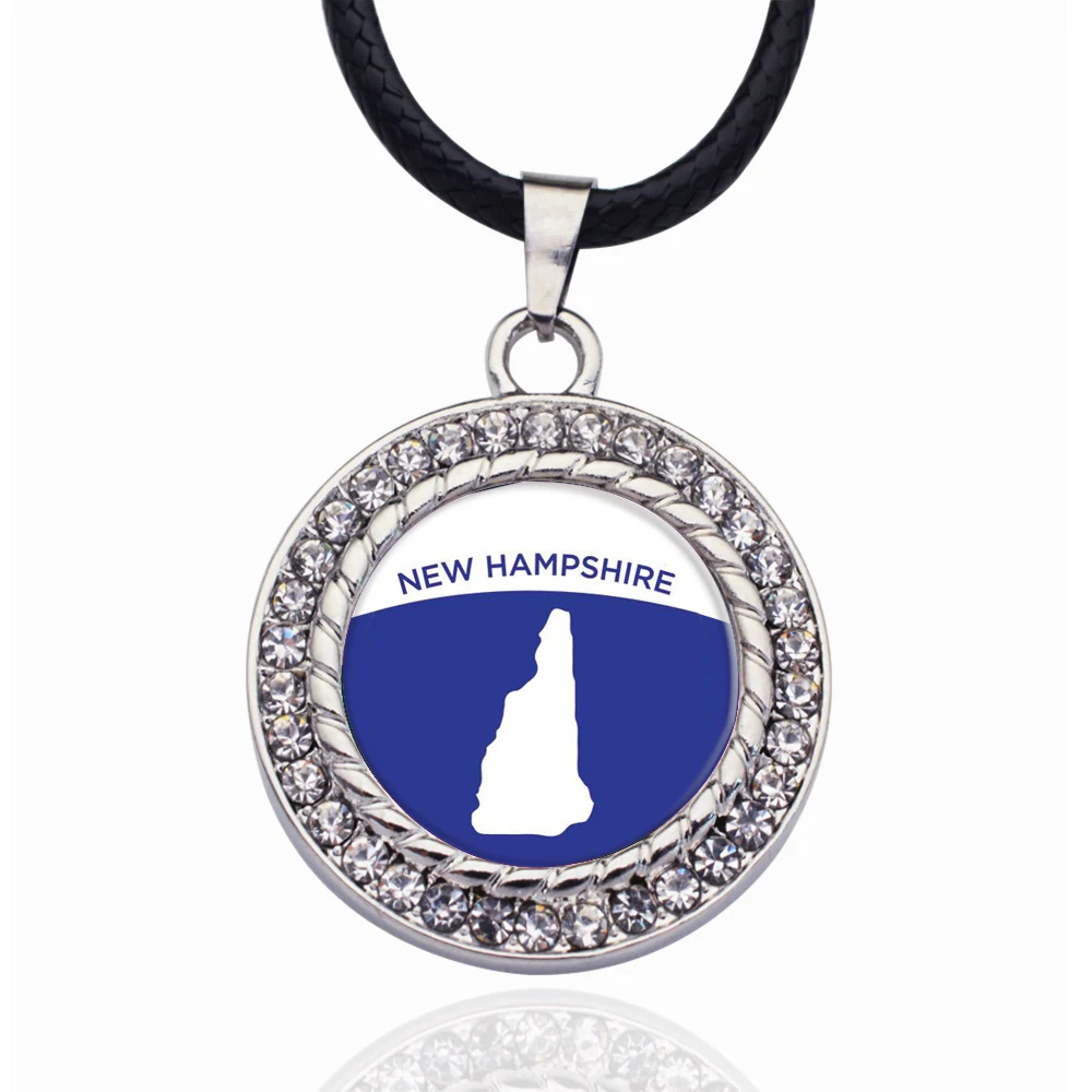New Hampshire Outline Circle Charm Necklace Stars Ball Pendant Crystal Collares Chain For unisex | Украшения и аксессуары