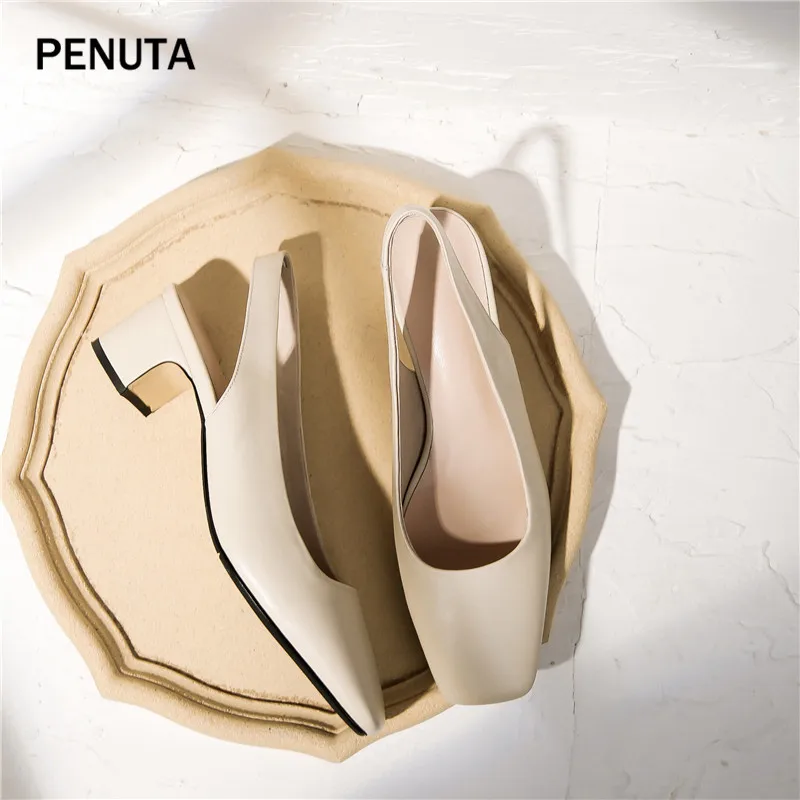 PENUTA/; сандалии из натуральной кожи; женские летние туфли с квадратным носком; повседневная обувь с эластичной лентой; большие размеры 34-43; PX901