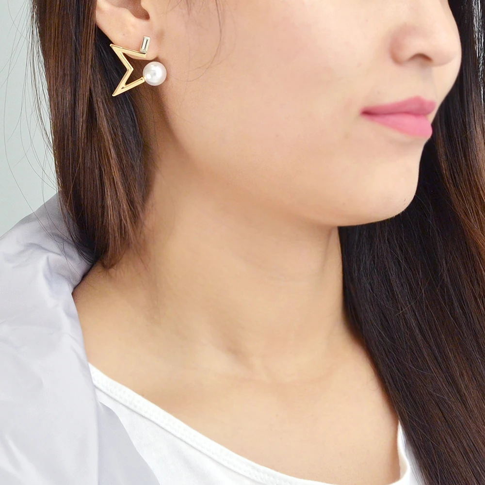New Fashion Gold-Color Silver Color Geometric Punk Earrings Simulated Pearl Star Stud for Women Accessories | Украшения и