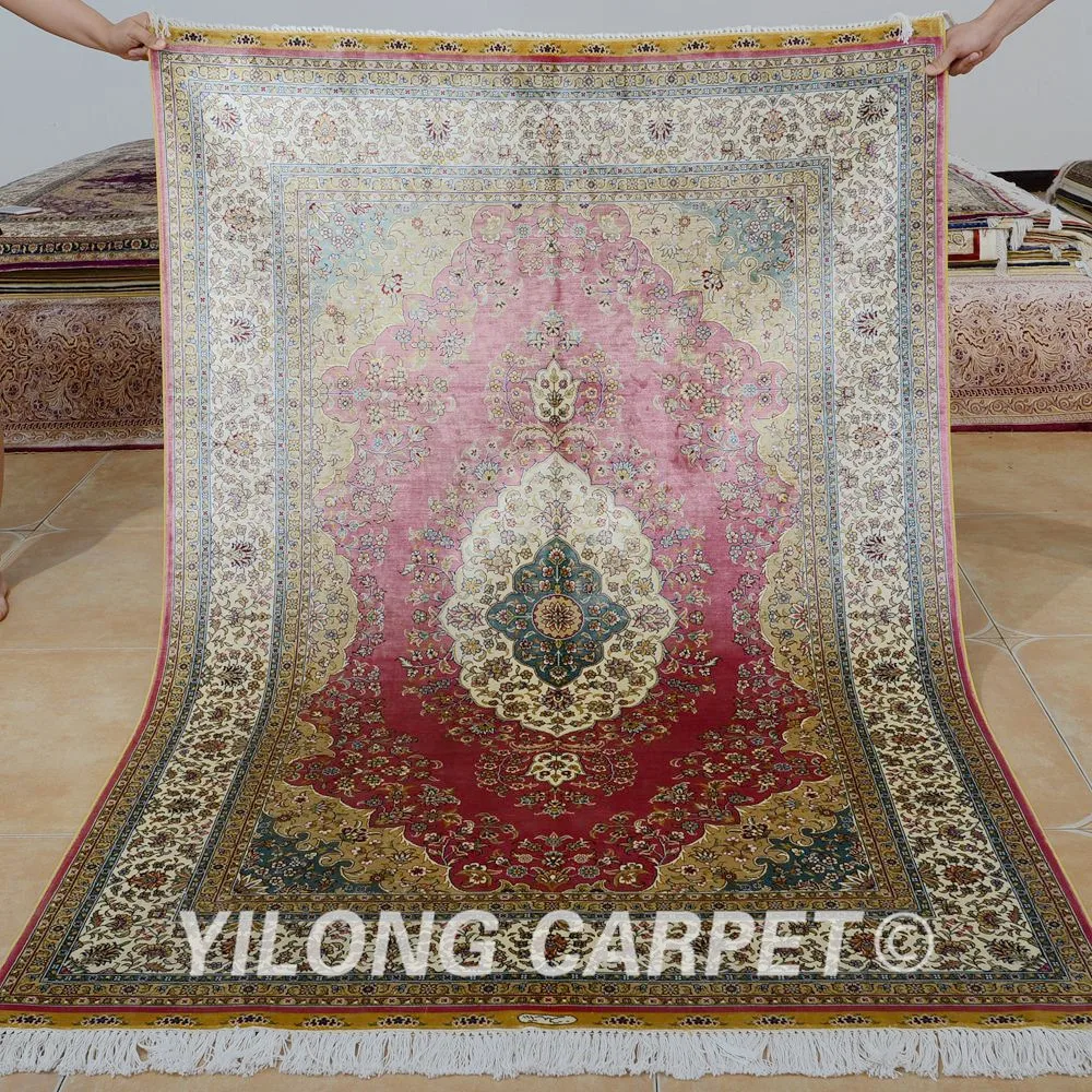 Традиционный коврик Yilong 4 'x 6' розовый выгодный Шелковый из кашмирского шелка