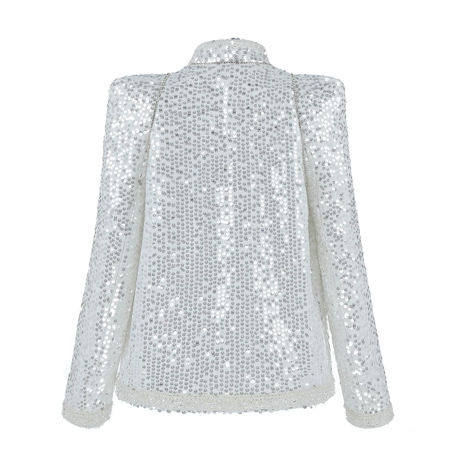 Seamyla 2019 New Elegant Sequined Coats Long Sleeve Beading Celebrity Party Blazers Women White Runway Coat Winter Club Outwears | Женская
