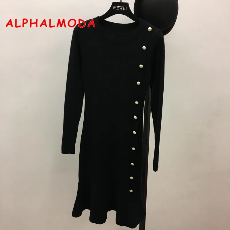 Женское вязаное платье ALPHALMODA однобортное на пуговицах с длинными рукавами
