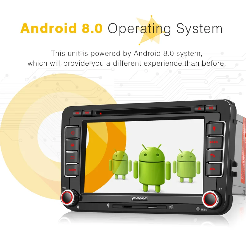 Тыквы 2 Din " Android 8,0 автомобильный DVD плеер GPS; стереооборудование для автомобиля для VW/Skoda/Passat FM Радио Rds ноутбук с высокой скоростью работы и Wi-Fi 4G DAB+ OBD2 головное устройство