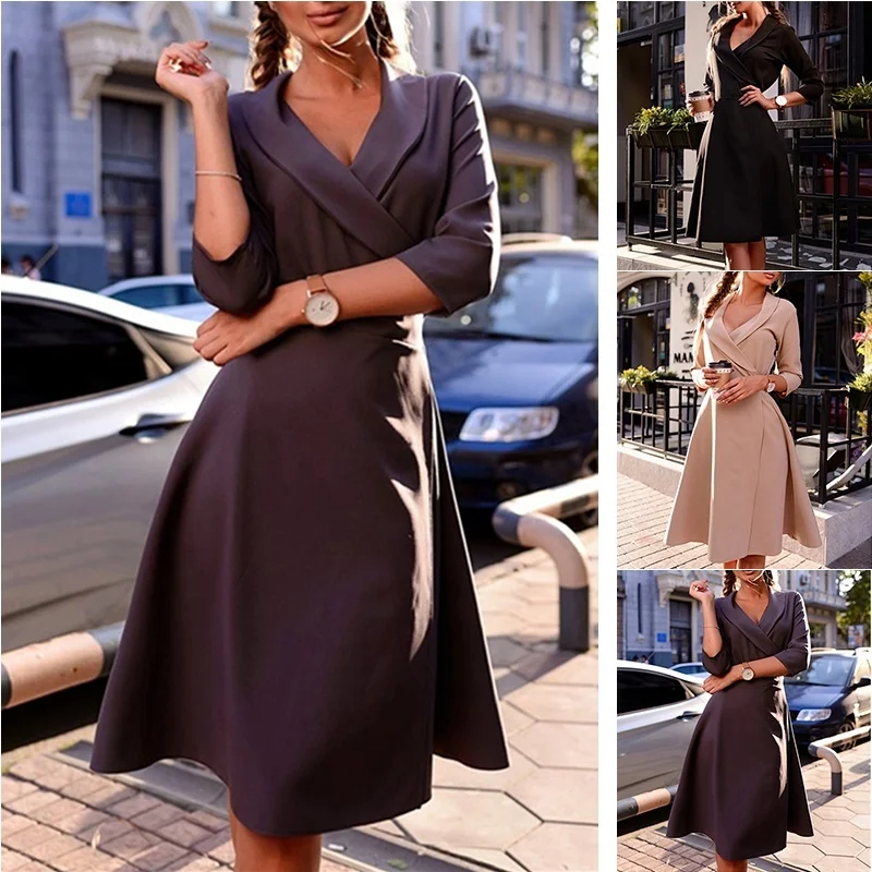 2019 весеннее зимнее Модное Элегантное приталенное платье с рукавом три четверти