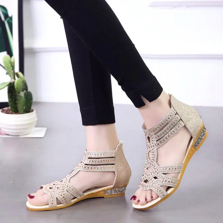 Женские босоножки; Летняя женская обувь; zapatos mujer; женские босоножки на танкетке; модные открытые Босоножки с открытым носком; Roma sandalia feminina; со стразами