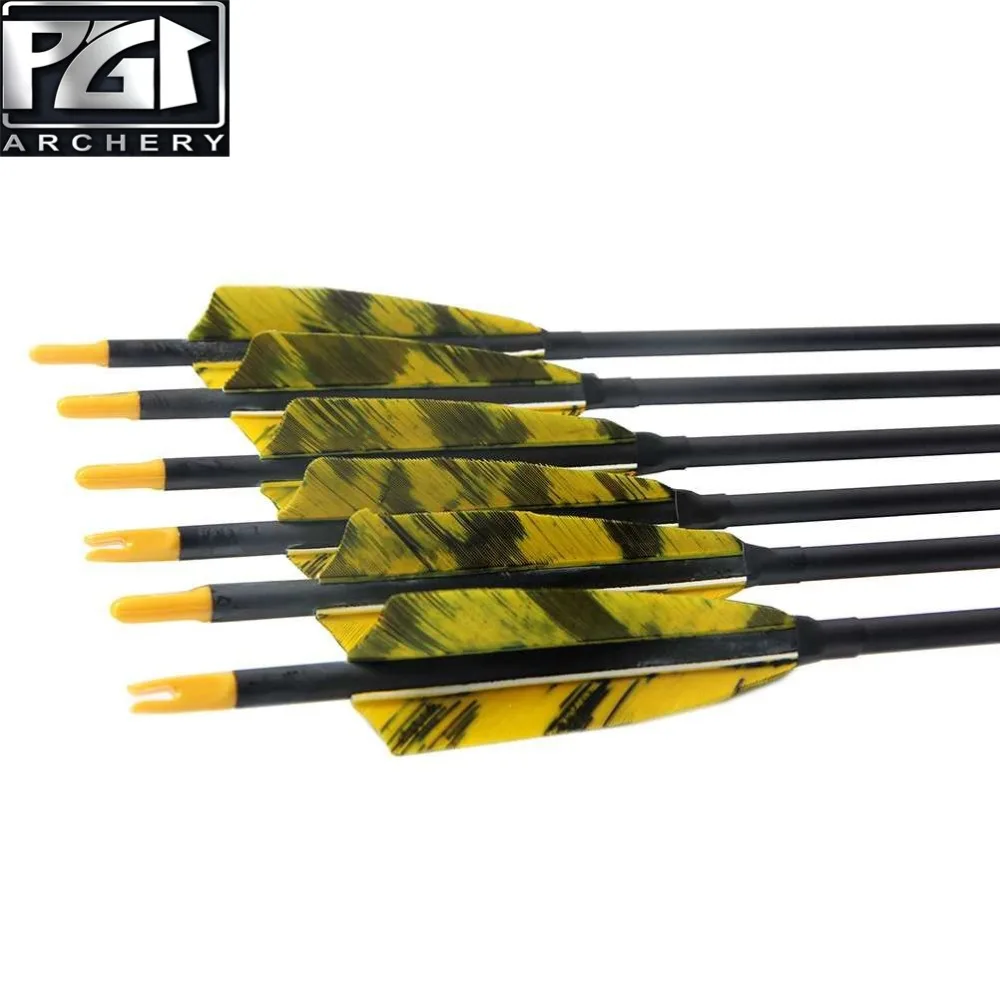 PG1ARCHERY желтый 30 дюймов карбоновые стрелы с 4 щит перья Fletching и съемные точки советы