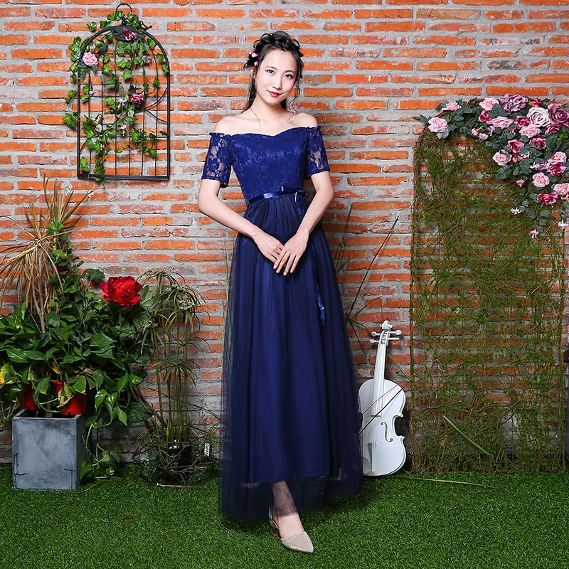 Navy Blue C Beauty Emily длинное розовое Недорогое Платье для подружки невесты элегантное платье с вырезом "лодочка" с открытыми плечами свадебное платье для гостей много стилей доступны - Цвет: Navy Blue C