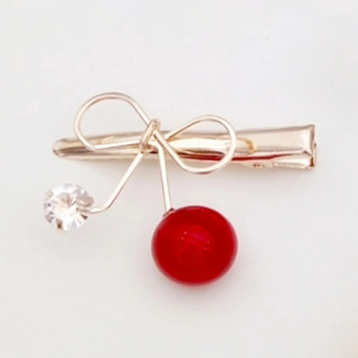

Cherry Rhinestone Hair Clip Bow Barrettes Charming Delicate Hairpin Girls Haar Hair Accessories For Women