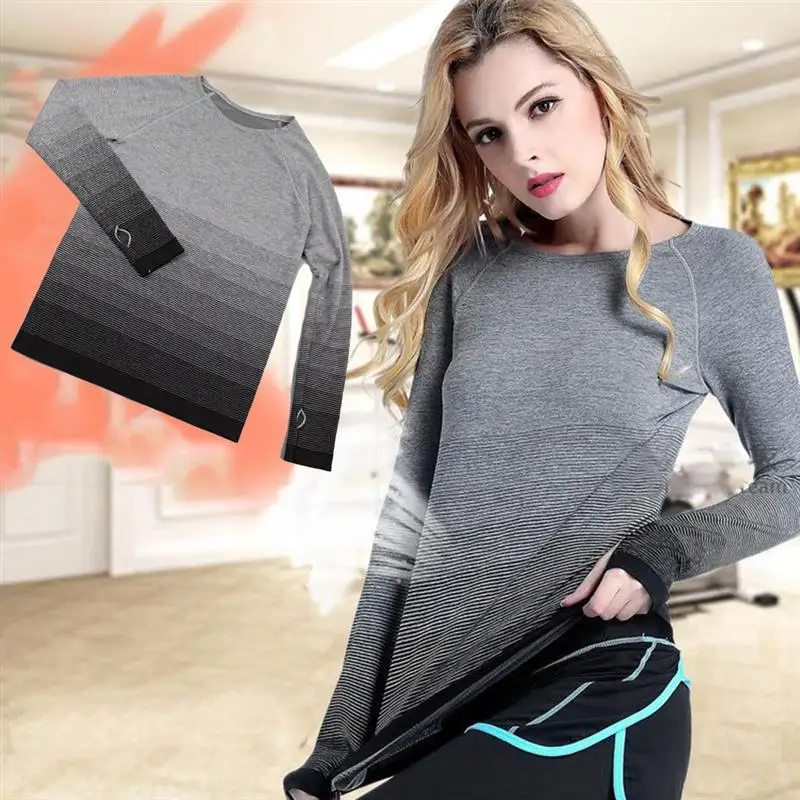 Женская рубашка для йоги с длинным рукавом градиентный цвет укороченный топ