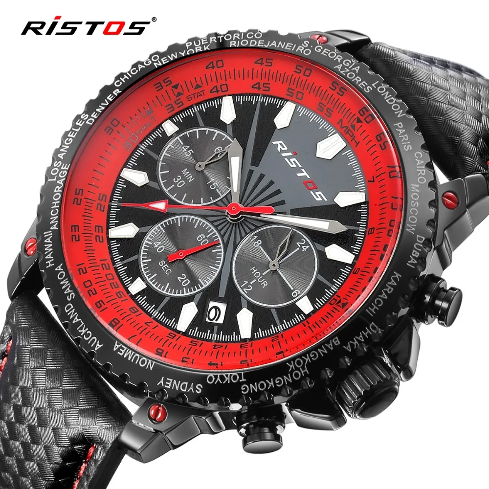 RISTOS спортивные мужские армейские часы с хронографом Модные Аналоговые кварцевые
