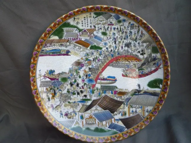 Большая редкий династии Дин Фарфоровая тарелка &quotQingMingshanghetu&quot|plate bracelet|plate